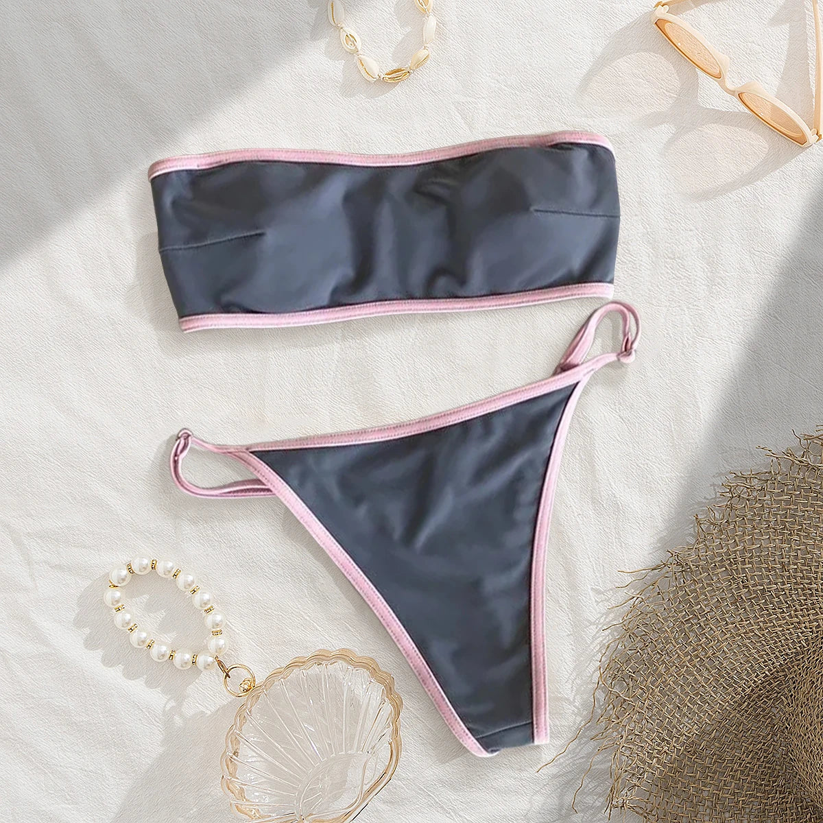 Contrast Minimalist Bikini Set