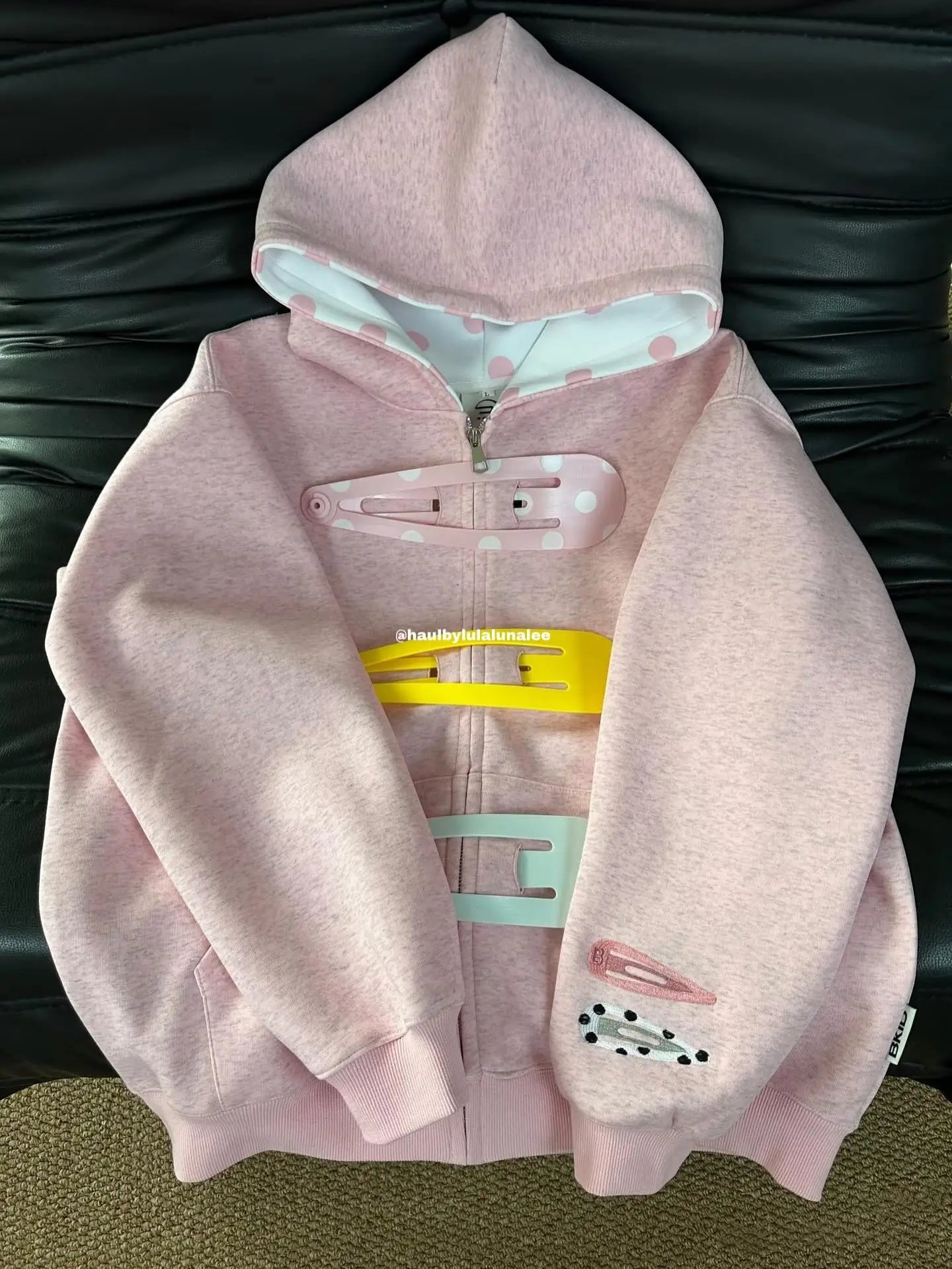 Retro Polka Dot Zip Up Hoodie w/ Detachable Clips