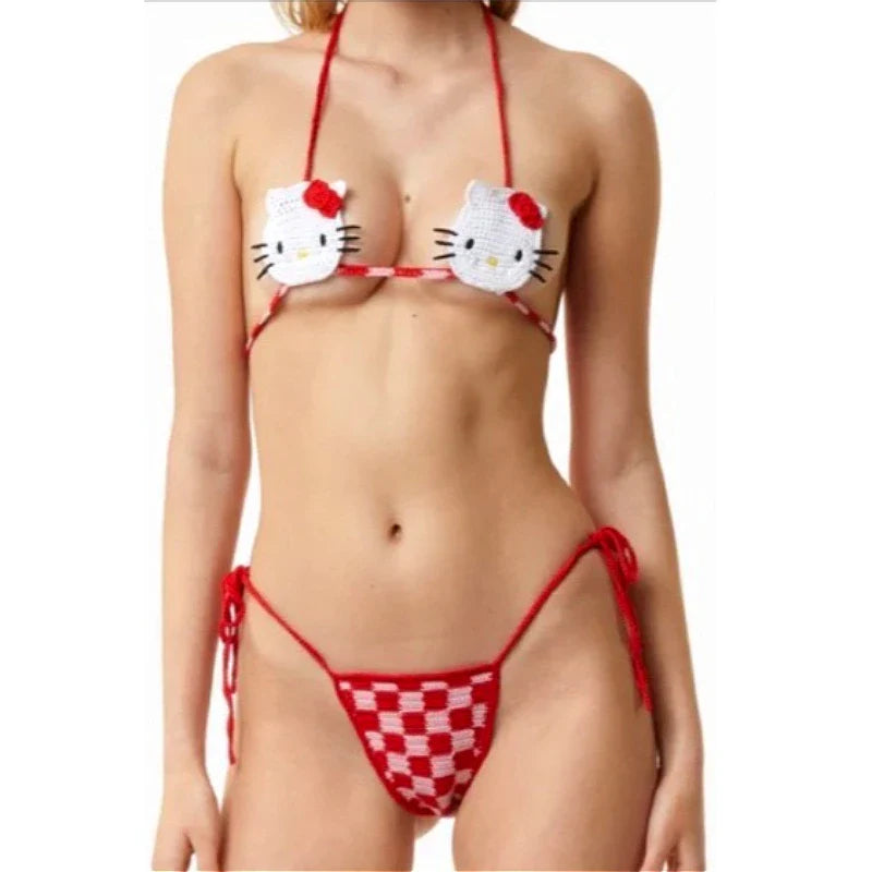 Cute Hello Kitty Crochet Bikini Set
