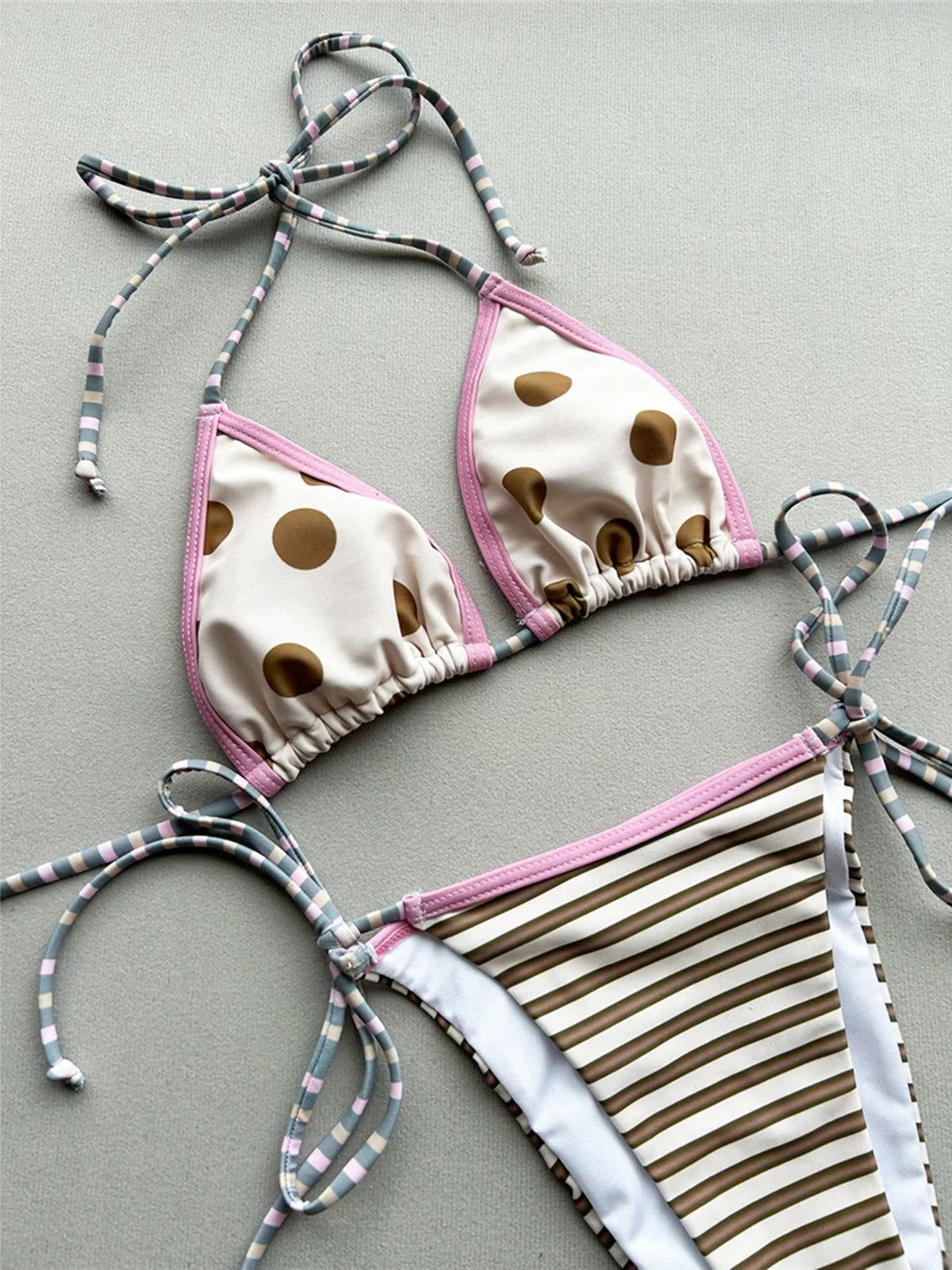 Playful Striped Polka-Dot Bikini