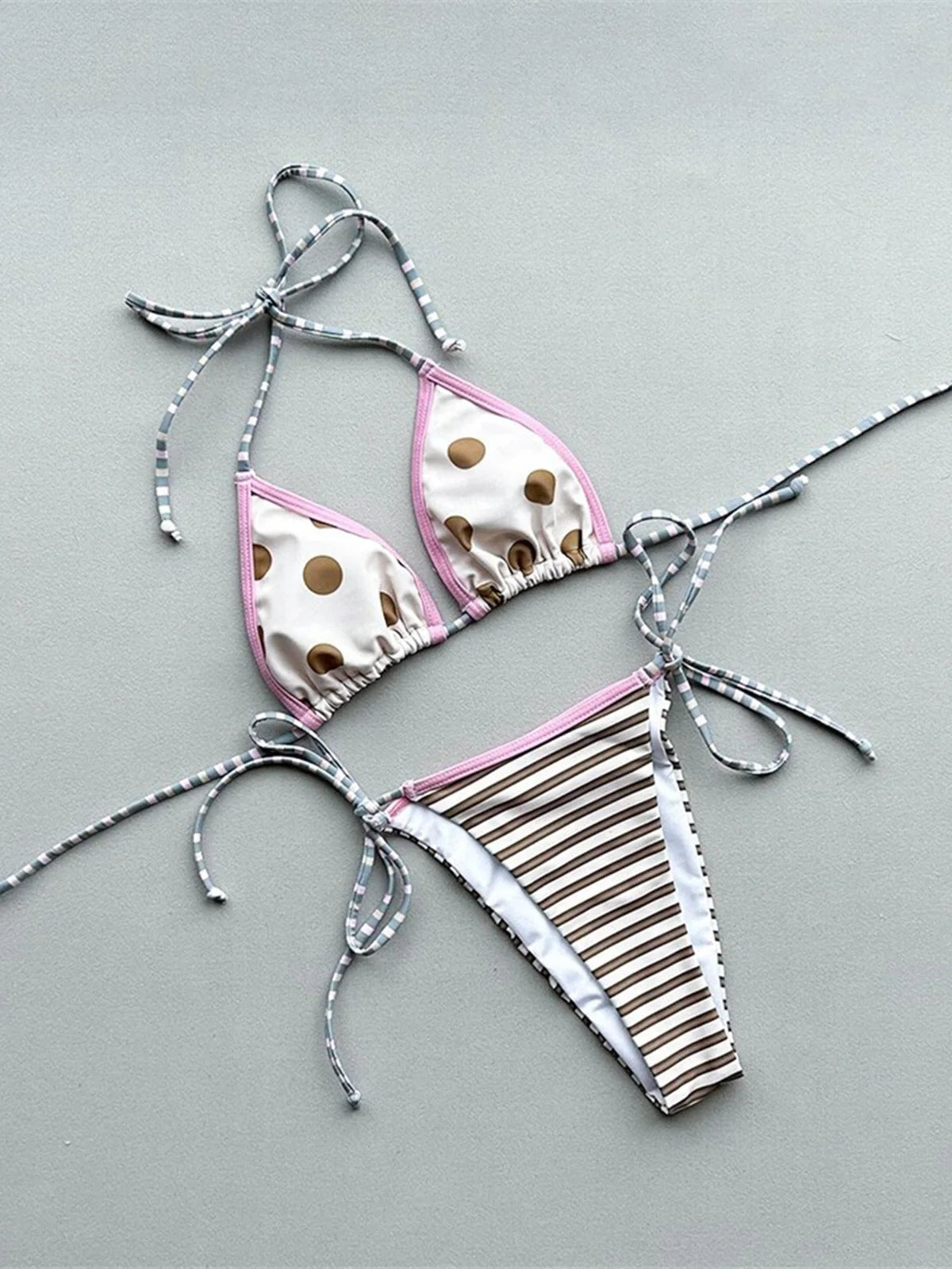 Playful Striped Polka-Dot Bikini
